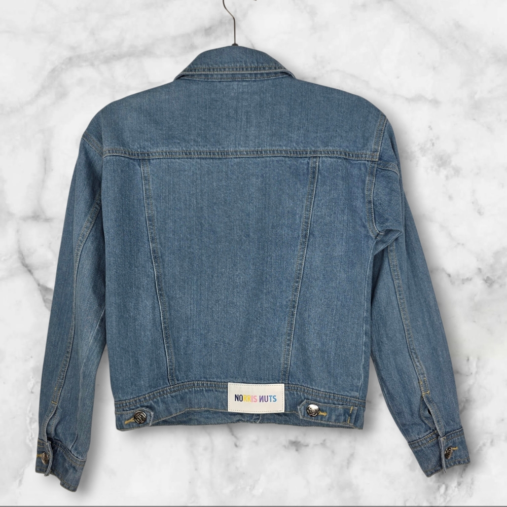 Norris Nuts Girl's Denim Jacket Multi Logo Size 12 - Picture 2 of 13